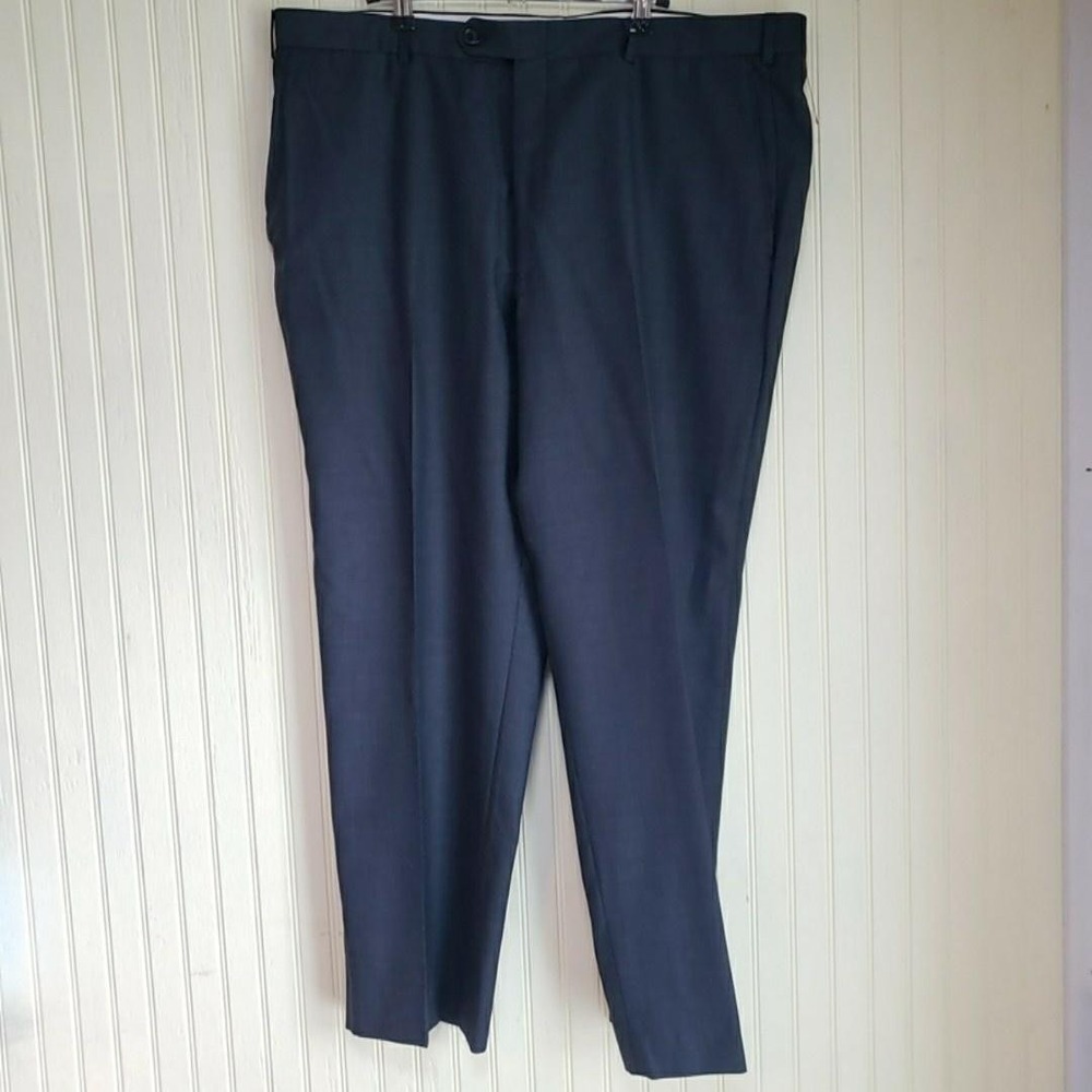 Hickey Freeman Dress Pants Mens‎ 42x30 Blue Flat Front Straight Classic Fit
